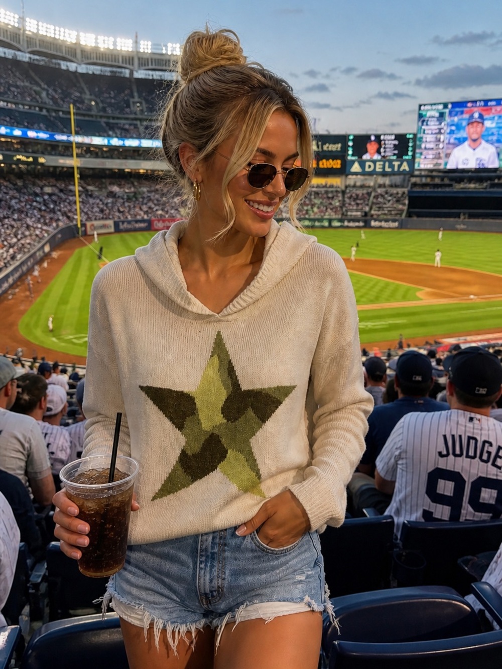 Cato Cream Hooded Sweater with Olive & Khaki Star